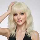 Pastel 613 Blonde Wavy Bob Wig for Women, Short Shoulder Length Synthetic Wig with Bangs, Matte Natural Realistic Look Lightweight Hairpiece, Blonde Color for Daily Wear & Cosplay Costume
