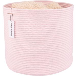 XUANGUO Cotton Rope Basket For Girls Kids 16X14 Baby Laundry Baskets Nursery Bin Round Woven Basket Organizer For Storage Toys Blankets Shoes Clothes pink