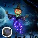 ILLUMINEW Solar Halloween Metal Hanging Decorations, Solar Powered Outdoor Lighted Metal Pumpkin with Glowing Eyes for Halloween Tree, Wall, Porch, Patio Decor