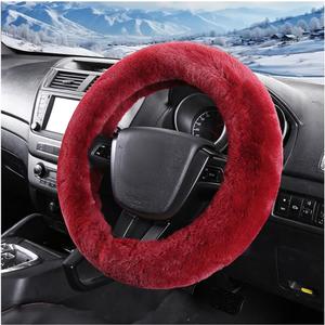 Car Fuzzy Steering Wheel Cover, 15 inch Fluffy Soft Steering Wheel Protector for Winter Warm, Anti-Slip Fuzzy Plush Vehicle Wheel Wrap Cover Interior Decoration for Women Men (Wine Red)