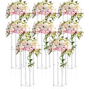 Geetery 8 Pieces Tall Acrylic Vase Wedding Centerpieces Clear Flower Stand Column Geometric Floral Vase Elegant Display Holder for Birthday Party Wedding Table Decorations (28 Inch)