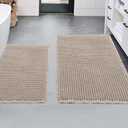 MABOZOO 2 Pieces Bathroom Rugs Set, Washable Waffle Bath Mats Super Absorbent Shower Mats, Quick Dry Boho Bath Mat Bath Rugs with Tassels for Bathroom Floor(24"X17"+30"X18", Brown)