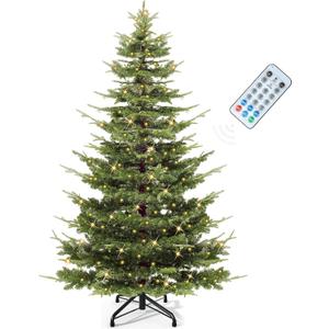 YITAHOME 6.5ft Prelit Aspen Fir Christmas Tree with Remote Control, Crystal-Decorated Prelit Christmas Tree with 900 PE&PVC Mixed Branch Tips, 11 Lighting-Modes, Green