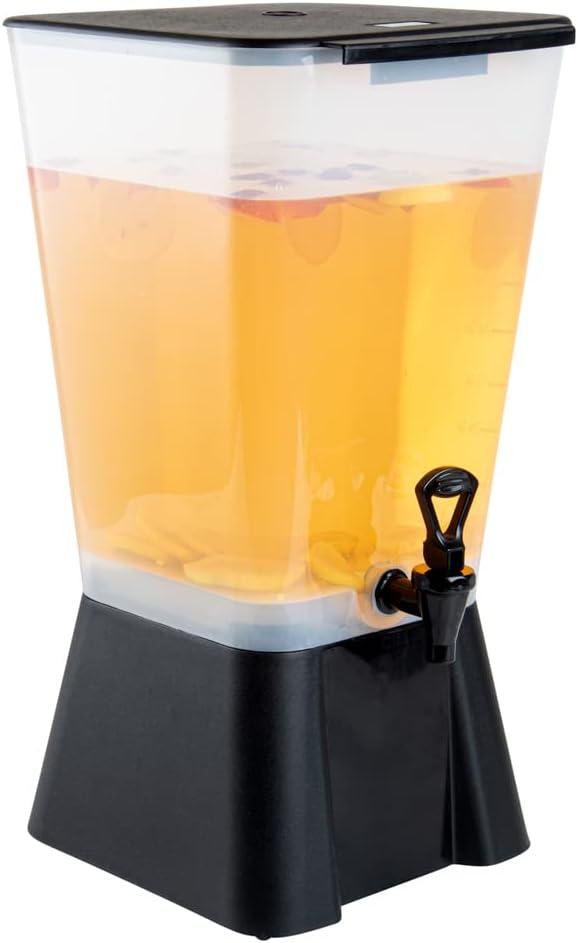 Restaurantware Bev Tek 5 Gallon Drink Dispenser 1 Dishwashable Beverage Dispenser--Detachable Tank Includes Decals Black Plastic Carnival Juice Dispenser With Stand Push-Button Spigot