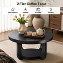 Round Coffee Table, 2-Tier Circle Coffee Table with Storage (Black)