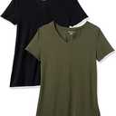  Essentials Women's Classic-Fit 100% Cotton Short-Sleeve V-Neck T-Shirt, Pack of 2, Olive/Black, X-Large