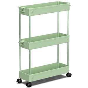 SPACEKEEPER Slim Rolling Storage Cart, 3 Tier Bathroom Organizer Utility Cart Laundry Room Organization Mobile Shelving Unit for Kitchen, Bathroom, Office, Bedroom, Narrow Places, Green