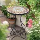 VCUTEKA Mosaic Outdoor Side Table, Round Rustproof Patio Table with 14" Ceramic Tile Top, Indoor Porch Accent Table for Yard, Garden, Living Room, Bistro Balcony, Round, 14-inch Diameter