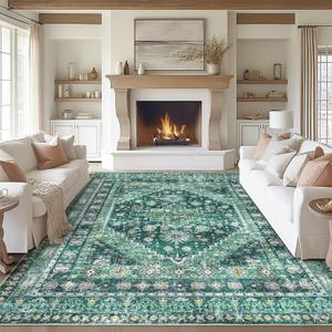 zesthome 8x10 Area Rugs for Living Room, Non-Slip Backing Washable Rugs, Vintage Large Area RugStain Resistant Home Decor Rug(Green/Teal,8'x10')