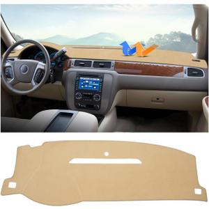 Autorder Beige Dashboard Cover Mat for 2007-2013 Chevy Chevrolet Silverado Sierra, 2007-2014 Chevy Tahoe Suburban Denali Avalanche & GMC Yukon/XL & Only One Glove Box Accessories Polyester Dash Cover