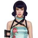 yuehong Black purple Women Double Buns Anime Cosplay Wig Bangs Cartoon Role Wig Heat Resistant Synthetic Fibers Soft Durable Breathable Costume Hair