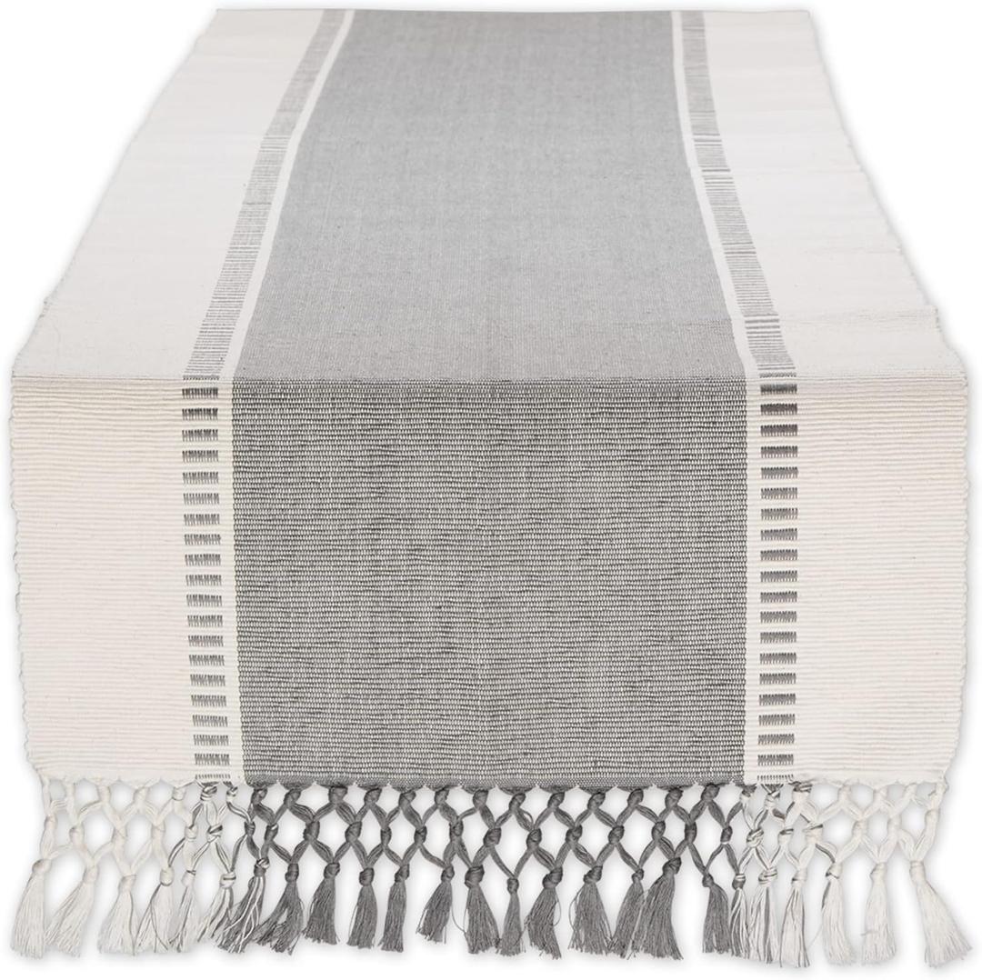 DII Dobby Stripe Woven Table Runner, 13x108 (13x113.5, Fringe Included), Cool Gray