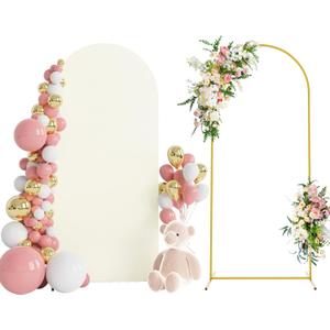 Wokceer 6 FT Wedding Arch Stand and Arch Cover, Metal Arch Backdrop Stand with Arch Stand Cover for Birthday Party Wedding Ceremony Bridal Baby Shower Event Decor, Ivory, DoorCover 0.8M-Ivory-K