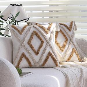 1-Pack Geometric Tufted Canvas Throw Pillow Covers with Tassels, 18x18 Inch (45x45cm) Bohemian Cushion Covers for Modern Living Room, Bedroom & Sofa - Soft Washable Decorative Pillowcases for Couch