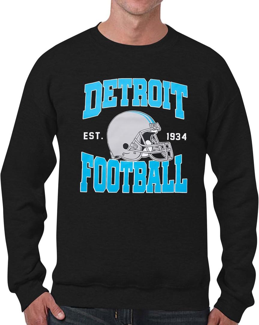 Football Sweatshirt for Men: Game Day Season Pullover Football Team Fans Tops (Black, XL)