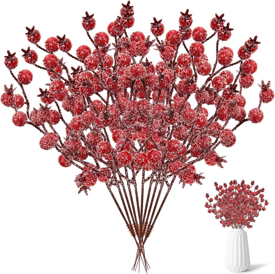 Christmas Tree Berries Picks, 10 Pcs Artificial Red Holly Berries Stems Christmas Decor for Christmas Tree Branches Fillers Ornaments
