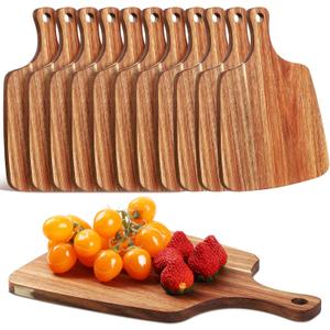 Vesici 12 Pcs Cutting Board with Handle 12 x 8.7 Inches Acacia Wooden Serving Bridal Shower Aperitif Charcuterie Board with Handles Wedding Gift for Couple for Kitchen Meat Vegetables Fruit