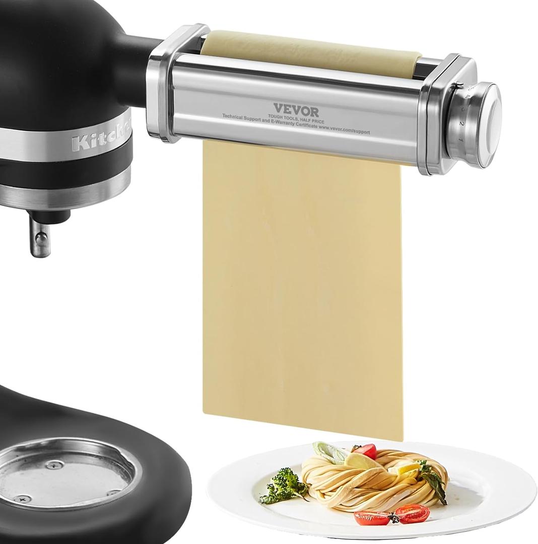 VEVOR Patsa Roller Attchemnt for KitchenAid Stand Mixer, Stainless Steel Pasta Maker Attachment, Pasta Maker Machine Accessory with 8 Adjustable Thickness Knob, KitchenAid Pasta Attachment by VEVOR (1 SET)