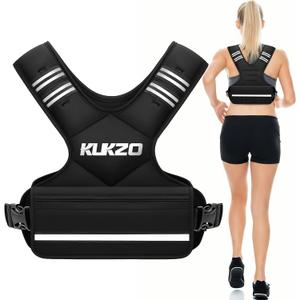 KUKZO Adjustable Weighted Vest Woman Men, 20-32lb Weight Vest with 6 Ironsand Weights for Strength Training Rucking Running Walking Fitness Workout, Black