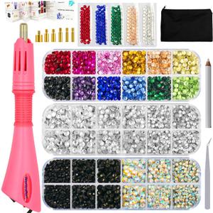 Hotfix Applicator Bedazzler Kit with Rhinestones 5200 Pcs, Hot Fix Bedazzling Kit Crystals Rhinestone Applicator Tool for Clothing, Clothes, Fabric, Shirt, Heat Pen Bedazzle Gems Setter Wand with Tips
