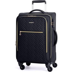 BAGSMART Carry On Luggage 20 Inch,Softside Expandable Suitcase with Spinner Wheels, Luggage 22x14x9 Airline Approved Rolling Lightweight Suitcases for Women Men, Compact Carry-On (Black)