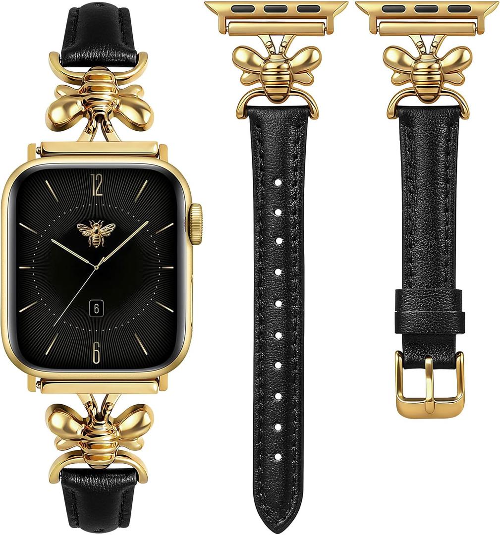 Wearlizer Slim Leather Band Compatible with Apple Watch Bands for Women 40/ 38/ 41/ 42mm, Top Genuine Leather Elegant Strap with Stylish Metal Design for iWatch Series 11 10 9 8 SE 7 6 5 SE 4 3 2 1