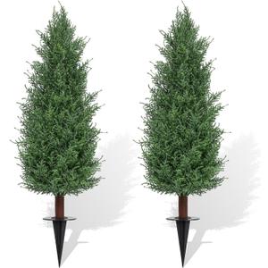 3FT Artificial Cedar Topiary Trees Set of 2, Realistic Fake Plants with Ground Spike, UV Resistant Faux Plants Indoor Artificial Plants Outdoor Fake Tree for Porch Garden Home Offices Décor