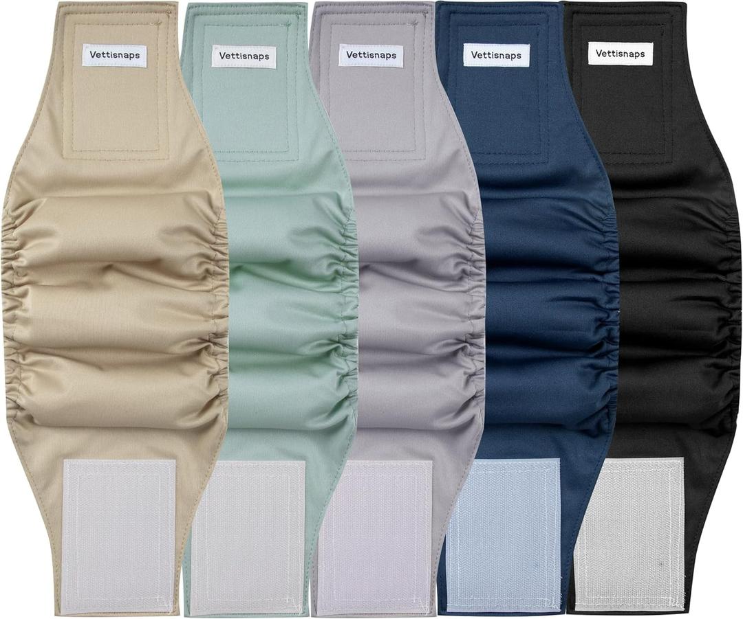 Vettisnaps 5 Pack Dog Diapers Male Reusable Belly Bands Washable for Large Male Dogs, High Absorbency for Puppy & Doggy, Size L