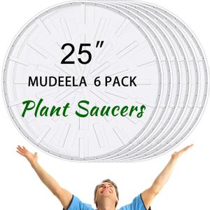 DoubleFill 6 Pcs 25 Inch Plant Saucer Large Clear Plastic Flower Plant Trays Heavy Duty Round Water Catcher for Pots Indoors Outdoor Garden