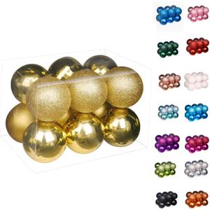 Emopeak 12Pcs Christmas Balls Ornaments for Xmas Christmas Tree - 4 Style Shatterproof Christmas Tree Decorations Hanging Ball for Holiday Wedding Party Decoration (Gold, 3.2"/8CM)