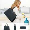 LOVEVOOK Laptop Tote Bag for Women, Leather Business Office Work Bag Computer Briefcase with Small Clutch fit for 15.6 Inch Laptop Green