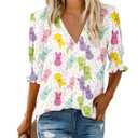 Roshop Blouses Women V Neck Dressy Smocked Sleeve Tops (XL)