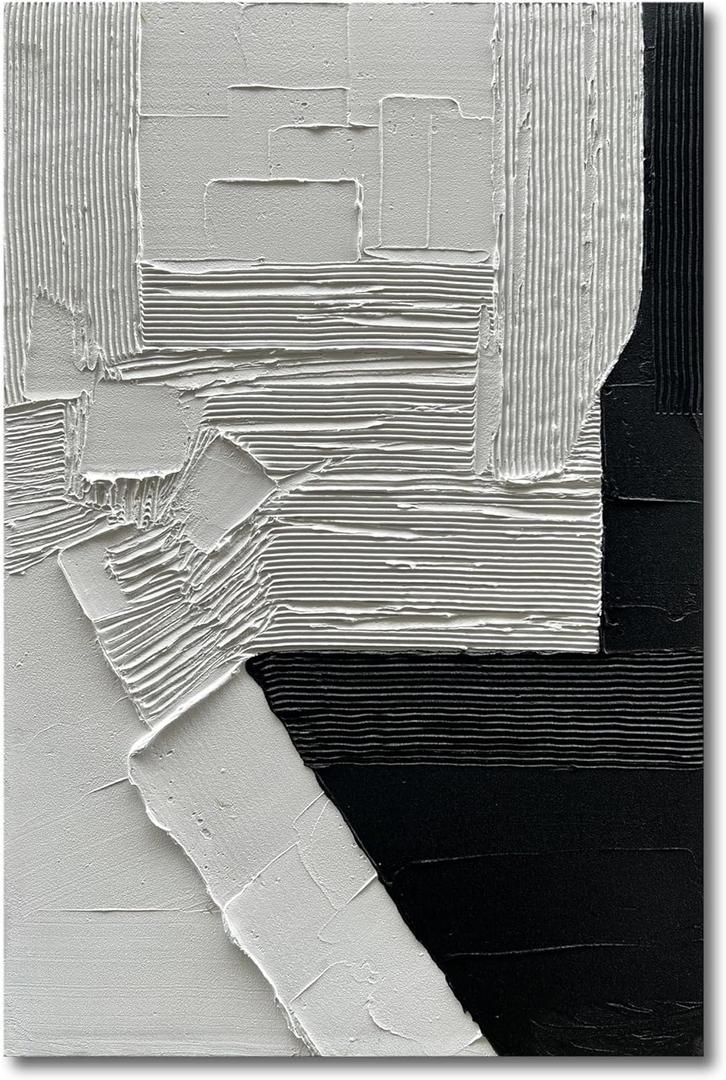 Hand-Painted 45x30 inch White and Black Abstract Wall Decoration Oil Painting Thick Texture Minimalist Art (Eft119)