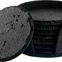 Urbanstrive Slate Drink Coasters with Holder, Set of 8, Round Slate Stone Coasters for Drinks Bar Home, 4 Inch, Black