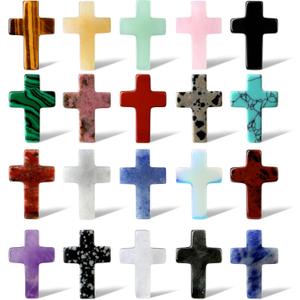 QINJIEJIE Cross Crystal Stones Bulks Pocket Crosses Natural Gemstone 1'' Worry Stones Charm 20PCS Palm Stone for Crafts Necklace Bracelet Jewelry Making Christian Easter Halloween Decor Gifts (Mulcolored)