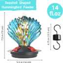 Seashell Shaped Hummingbird Feeder for OutdoorsHand Blown Glass Hummingbird Feeders for Outdoors Hanging with 4 Feeding Ports14 OZ Leak Proof Bird Feeder- Garden Decor Gifts for WomenBlue