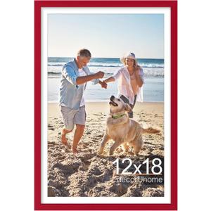 DecorUhome 12x18 Picture Frame, Display Pictures 11x17 with Mat or 12x18 without Mat, Wall Mounting Photo Frame, Red, 1 Pack