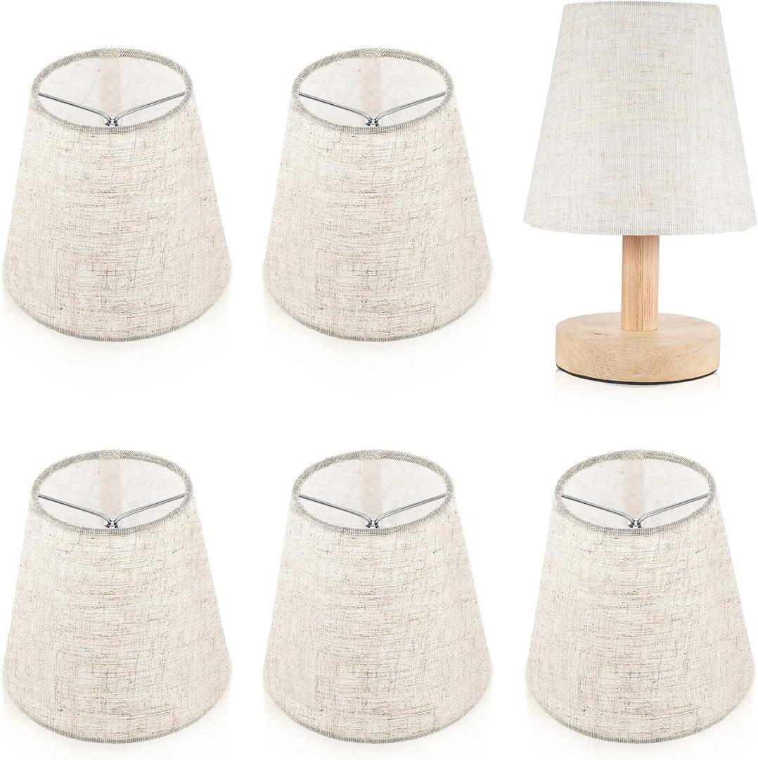 Chandelier Shades Set of 6, Clip on Lamp Shade Bottom 5.5'' X Top 3.54'' X H 5.12'' for Table Lamp Wall Lamps Replacement, Linen Small Lamps Shades