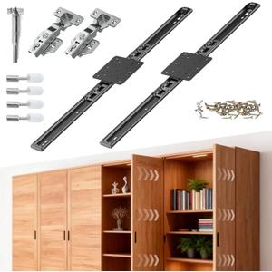 Pocket Door Slide, Pocket Cabinet Door Hardware, 20 inch 2PCS Pivot Door Slide Hardware Kit for Inset Door, Cabinet Door