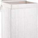 OIAHOMY Laundry Hamper with Lid, 23.8 Gal (90L) Wicker Hamper with Removable Liner Bags, Handwoven Clothes Basket with Handles, Foldable Woven Paper Rope Basket for Laundry Room, Bedroom-White