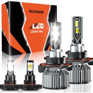 Compatible For 2007-2014 GMC Yukon High/Low Beam Fog Light Bulbs Kit, 44000LM 600% Brightness 6500K White with Cooling Fan, Plug and Play, IP68 Pack of 4