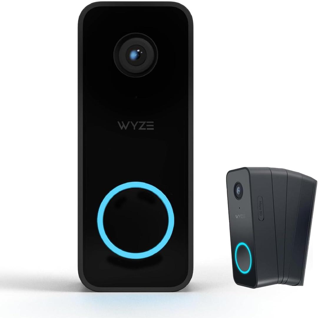 Doorbell Camera v2 + Wedge Kit, 2K Smart Video Doorbell with Motion Activated Voice Prompt, Night Vision, 2-Way Audio, Motion Detection, 24/7 Recording, IP65, Compatible with Alexa & Google, Wired