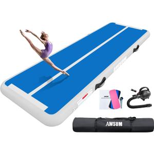 AWSUM Inflatable Air Gymnastics Mat 10ft/13ft/16ft/20ft/23ft Training mat 4/8 inches Thick tumbling mat with Electric Pump for Home/Gym/Outdoor (Blue/White) Size: 10ft*3.3ft*4in(3*1*0.1M)