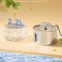 Cat Water Fountain Stainless Steel - 74oz/2.2L Automatic Large Pet Watering Bowl Dispenser for Indoor Dogs - Drinking Fountains with 3 Filter, Gifts for Cats and Kitty - Dog Waterer Bowls No Spill
