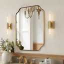 MIRRORART Gold Bathroom Mirrors 22x30, Scalloped Brass Vanity Mirrors Rounded Notched Corner in 1 Anti-Rust Seamless SUS304 Metal Frame Wall Mounted Vertical/Horizontal for Bathroom, Over Sinks