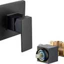 Square Single-Function Shower Handle Valve, Wall Mount Brass Faucet Shower Rough-in Valve Male Thread Bathroom Trim Kit Single Handle Tub Shower Mixer Valve Kit, Matte Black