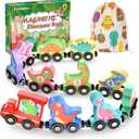 Toys for Toddlers, 11 Magnetic Wooden Dinosaur Train Set, Montessori Toys for Toddlers, Preschool Educational Material for Kids, Birthday Gifts for Boys, Girls
