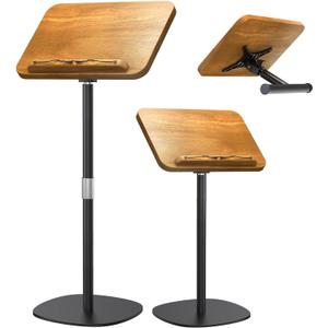 NAMON 2-in-1 Dual-use Floor & Desktop Book Stand, 100% Solid Wood, Height Adjustable from 16.5" to 51", Floor Reading Stand with Page Clip for Cookbooks, Sheet Music, Projector (with a T-Shaped)