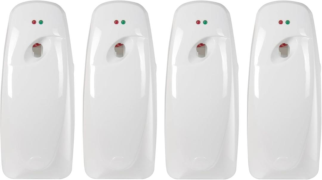 Automatic Air Freshener Spray Dispenser (4-Pack) Wall Mounted or Free Standing, Commercial and Home Use, Multiple Time Scent/Mist Release Settings for Room/Bathroom Sprayer (White)