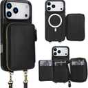 Bocasal for MagSafe Crossbody Wallet Case Compatible with iPhone 17 Pro Max, RFID Blocking Protective Purse Case with Card Slots Holder Kickstand Wrist Strap Lanyard Zipper 6.9 Inch 5G (Black)